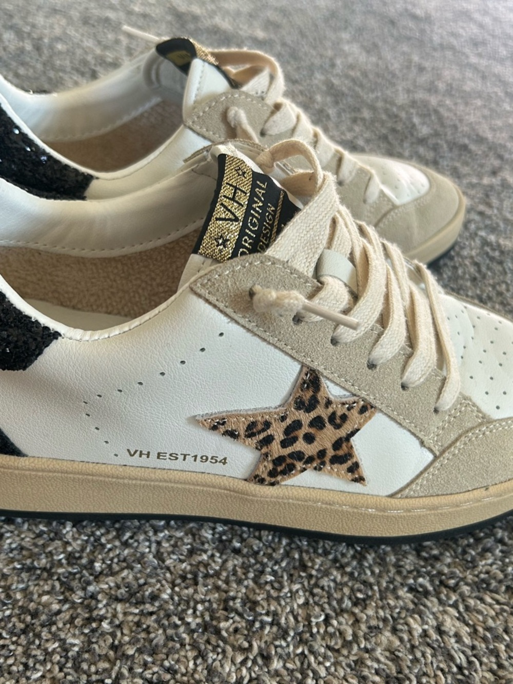 Vintage Havana White, Beige & Black Leopard Star Sneakers - Picture 4 of 5